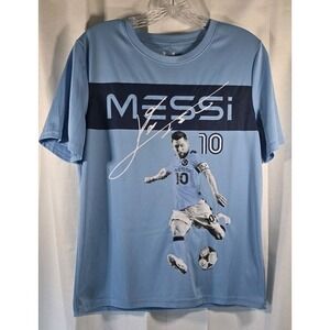 Messi Collection‎ XL 18/20 Boys Shirt Blue Short Sleeve Crew Neck Soccer Tee